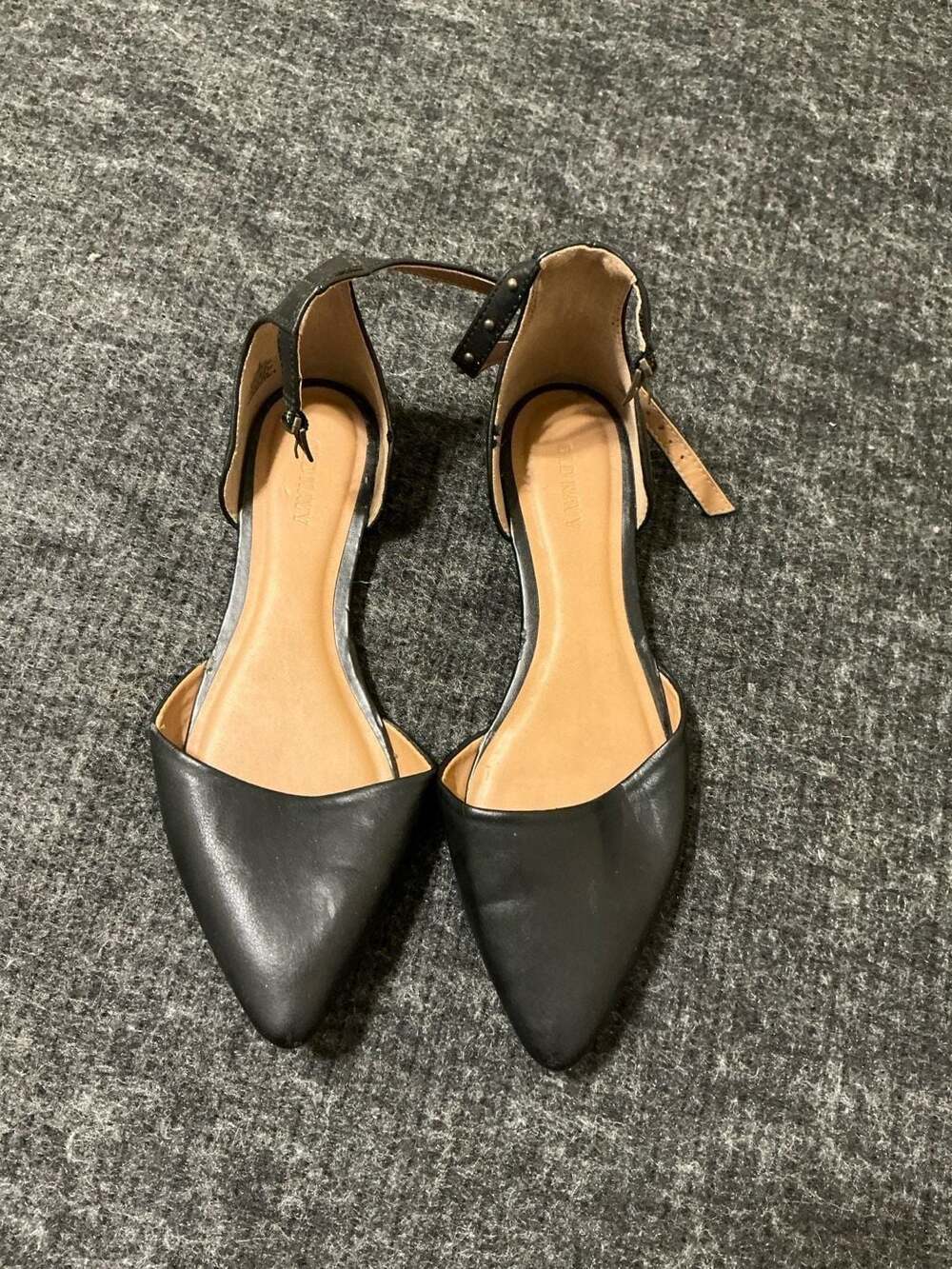 Old Navy Black Pointed Toe D'Orsay Flats with Studded Ankle Strap